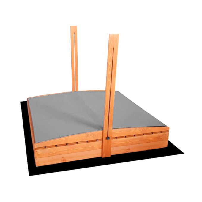 Impregnuota medinė smėlio dėžė su pilkos spalvos stogeliu ir 250 kg smėlio, 120x120 cm - Image 14