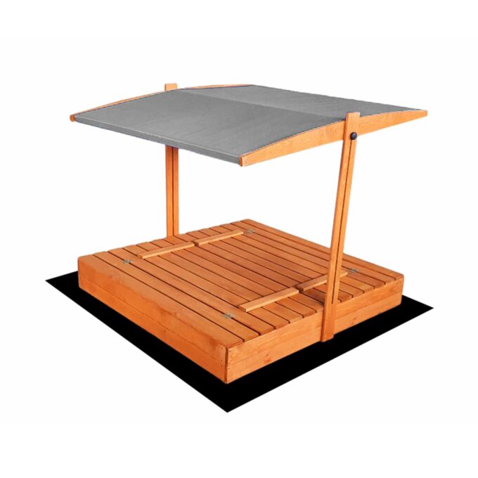Impregnuota medinė smėlio dėžė su pilkos spalvos stogeliu ir 250 kg smėlio, 120x120 cm - Image 11