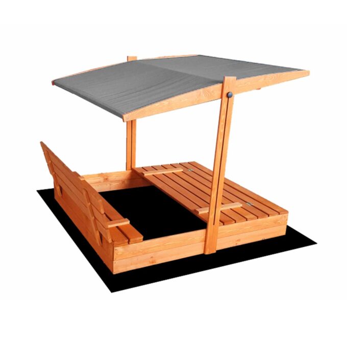 Impregnuota medinė smėlio dėžė su pilkos spalvos stogeliu ir 250 kg smėlio, 120x120 cm - Image 10