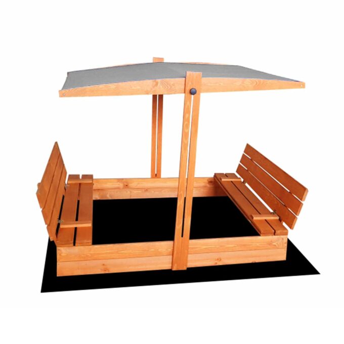Impregnuota medinė smėlio dėžė su pilkos spalvos stogeliu ir 250 kg smėlio, 120x120 cm - Image 12