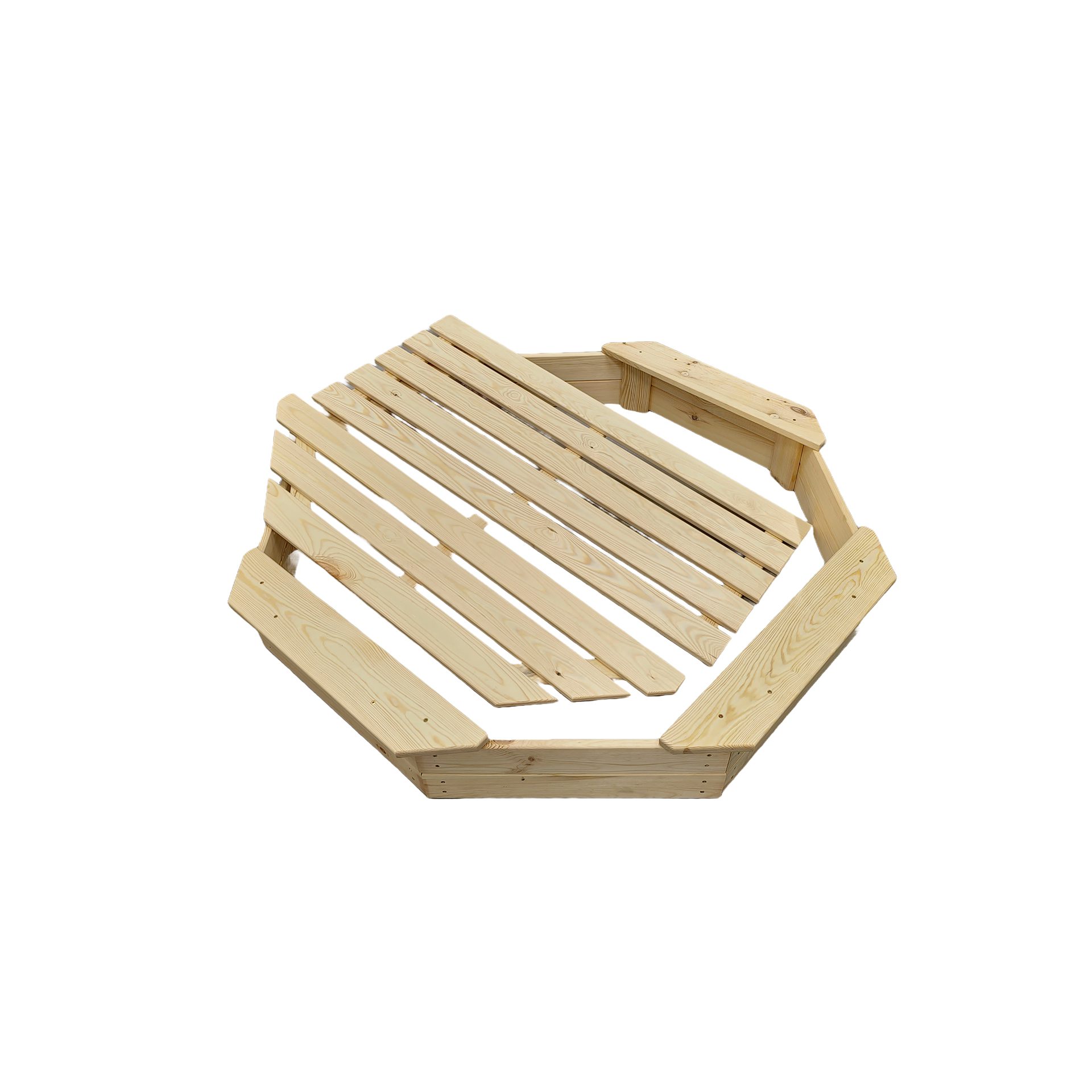 Medinė smėliadėžė „Aštuonkampė“ su suoliukais ir dangčiu, 120 x 120 cm - Image 3